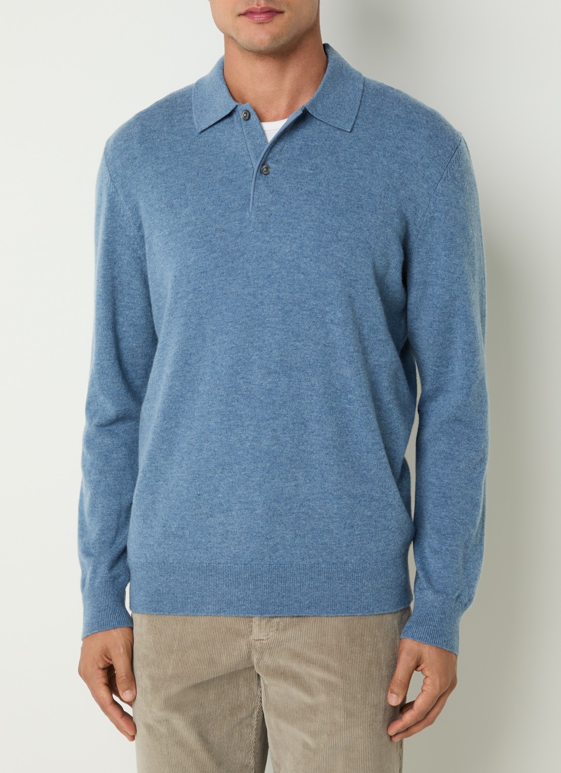 Boggi Milano Regular fit polo in kasjmierblend - detail 3 staalblauw
