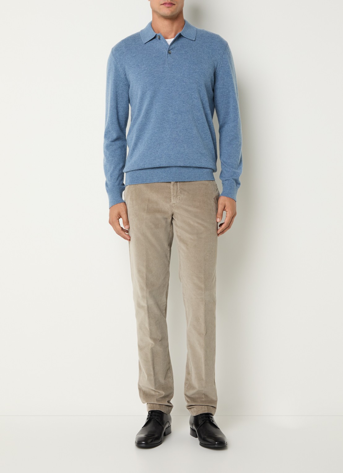 Boggi Milano Regular fit polo in kasjmierblend - voorkant 2 staalblauw
