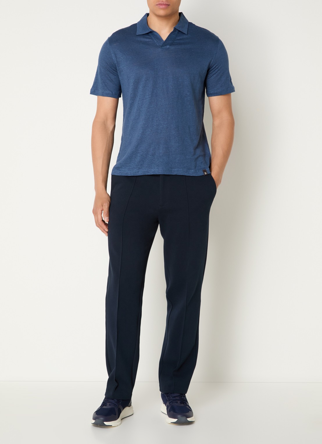 Boggi Milano Regular fit polo in linnenblend met stretch - voorkant 3 petrol
