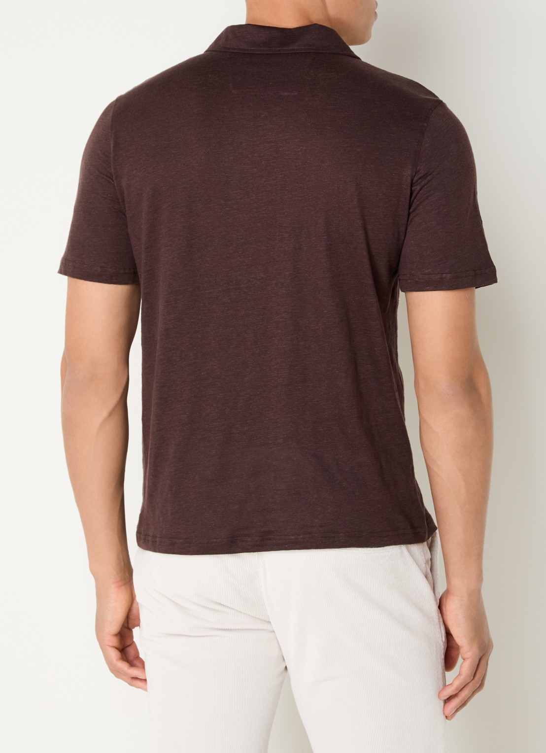 Boggi Milano Regular fit polo in linnenblend met stretch - achterkant donkerbruin