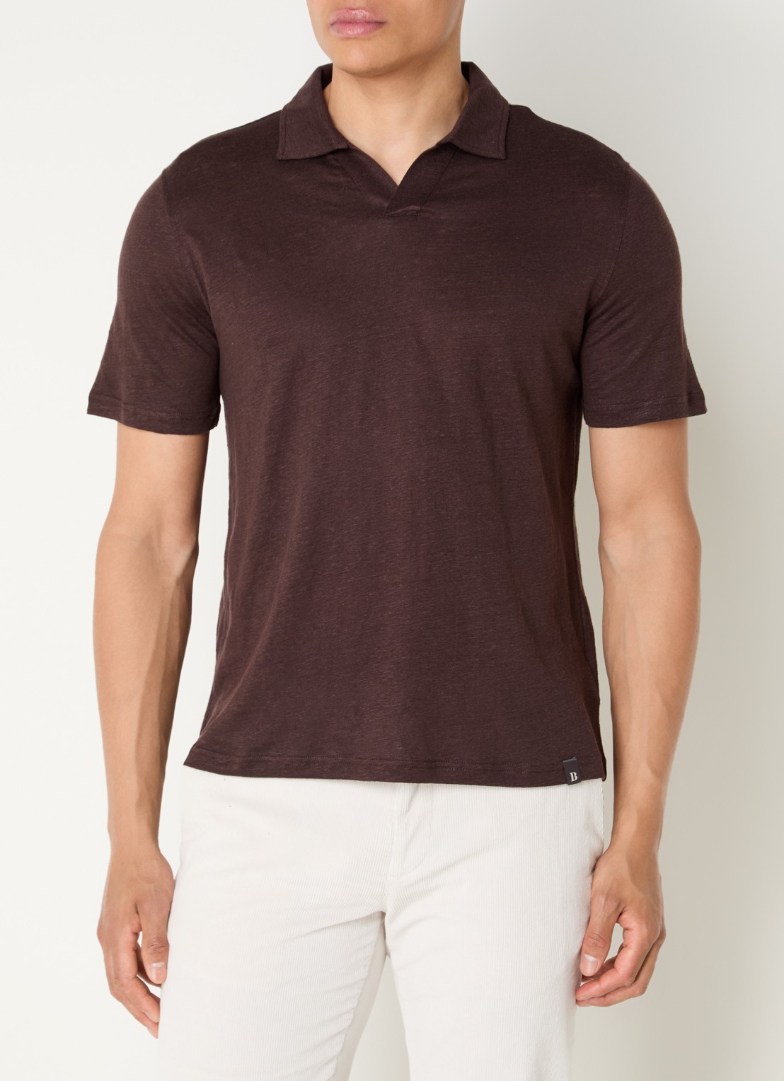 Boggi Milano Regular fit polo in linnenblend met stretch - detail 4 donkerbruin