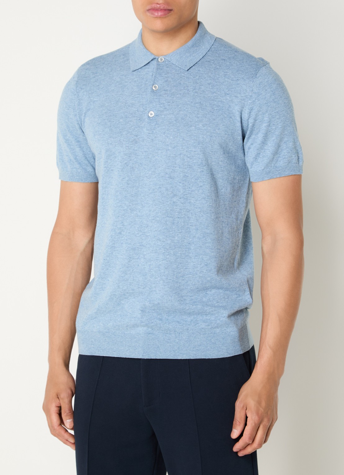 Boggi Milano Regular fit polo in linnenblend met stretch - detail blauwgrijs