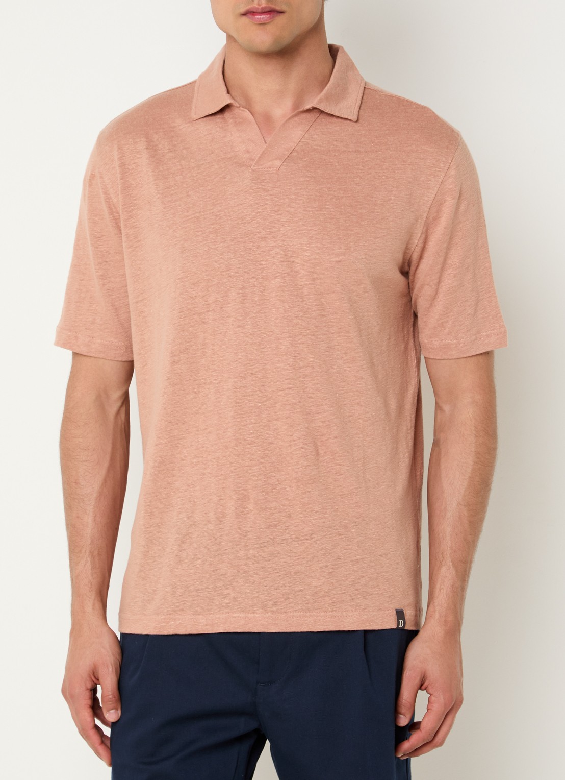 Boggi Milano Regular fit polo in linnenblend  - detail donkeroranje