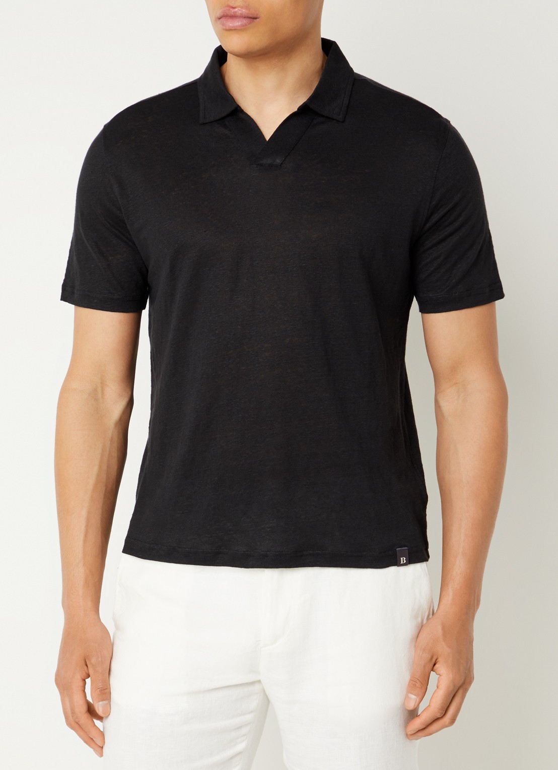 Boggi Milano Regular fit polo in linnenblend - detail 2 zwart