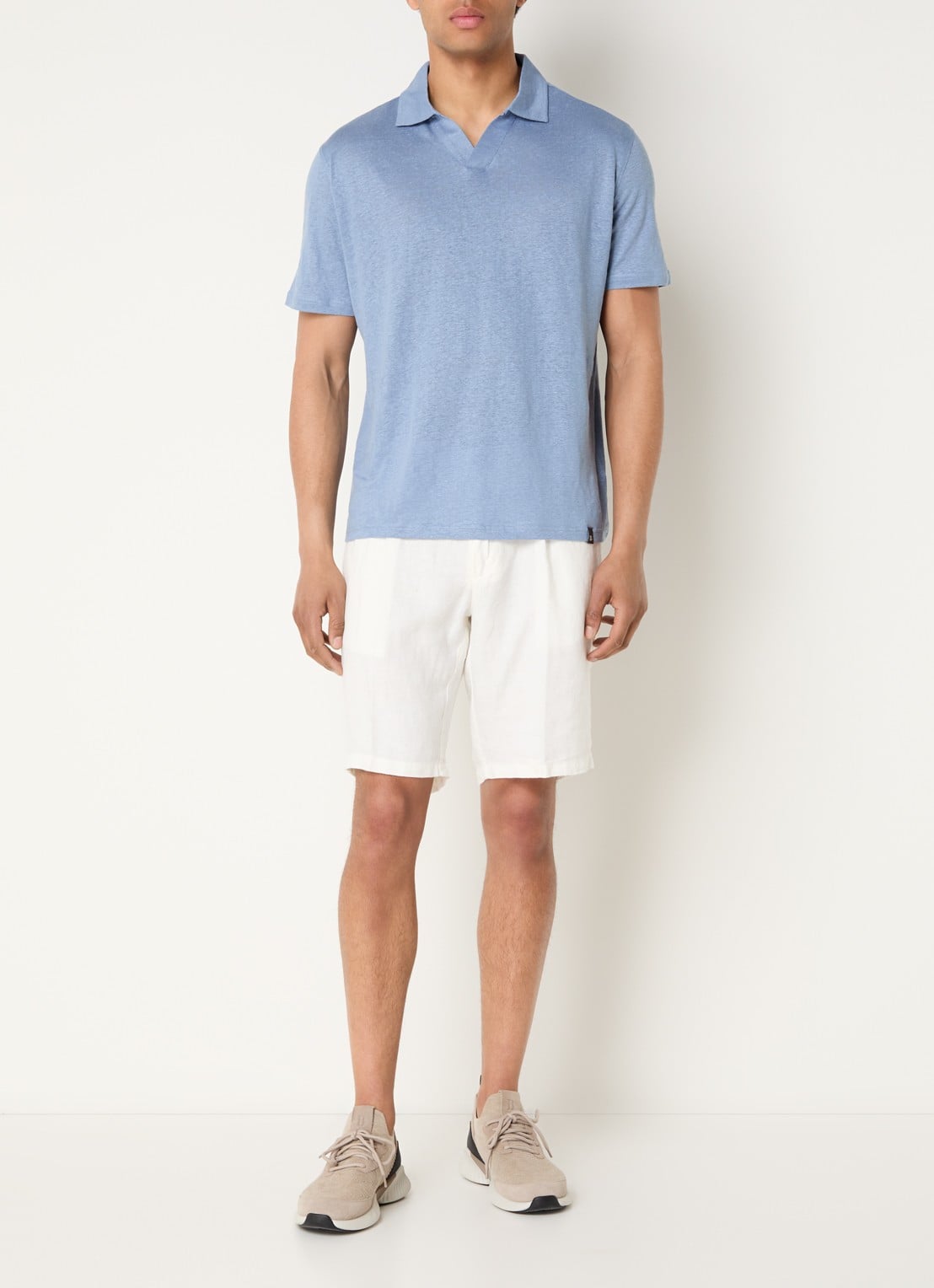 Boggi Milano Regular fit polo in linnenblend - voorkant 3 blauwgrijs