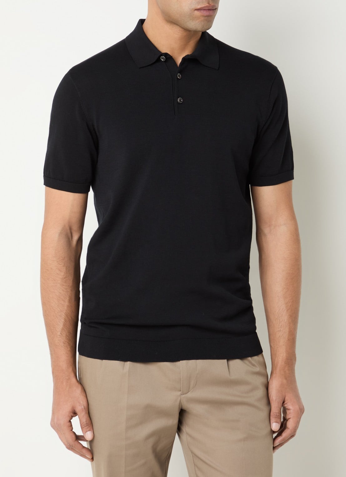 Boggi Milano Regular fit polo in zijdeblend - detail 2 zwart
