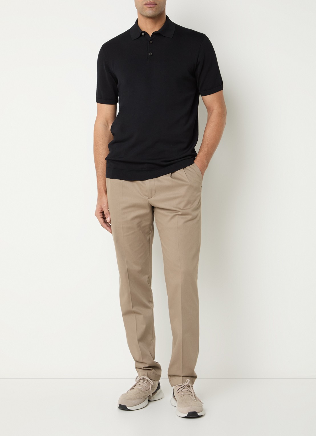 Boggi Milano Regular fit polo in zijdeblend - voorkant 4 zwart