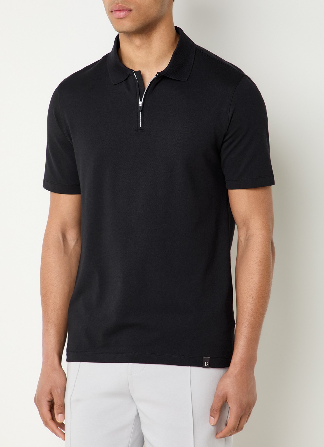 Boggi Milano Regular fit polo met halve rits - detail zwart