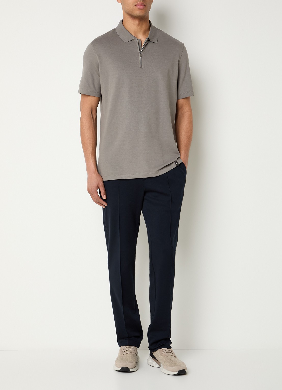 Boggi Milano Regular fit polo met halve rits - voorkant 4 zand