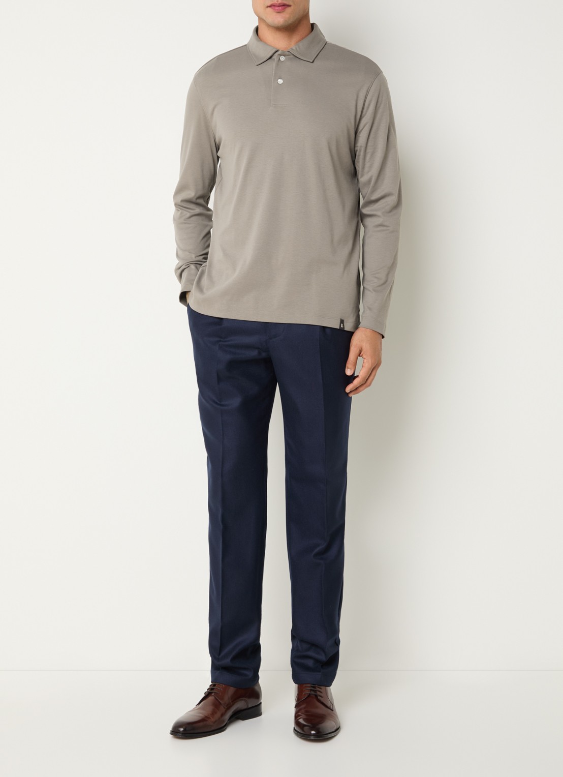 Boggi Milano Regular fit polo met kraag - voorkant 3 donkerbeige