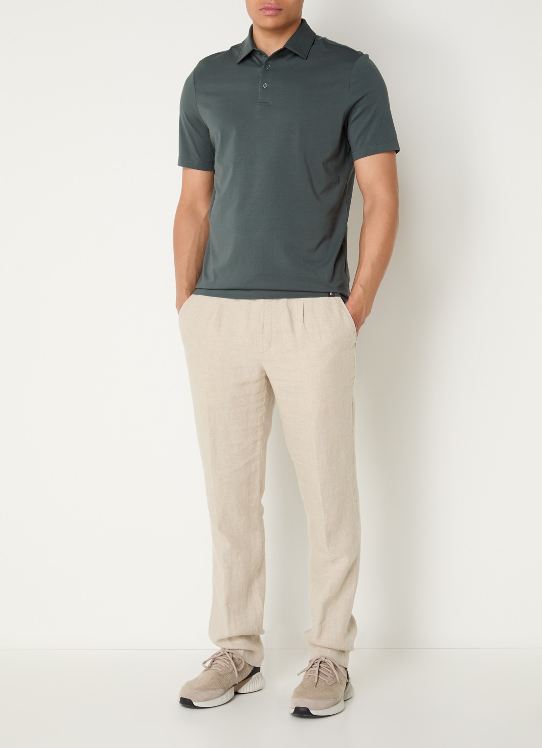 Boggi Milano Regular fit polo met stretch - voorkant 3 olijfgroen