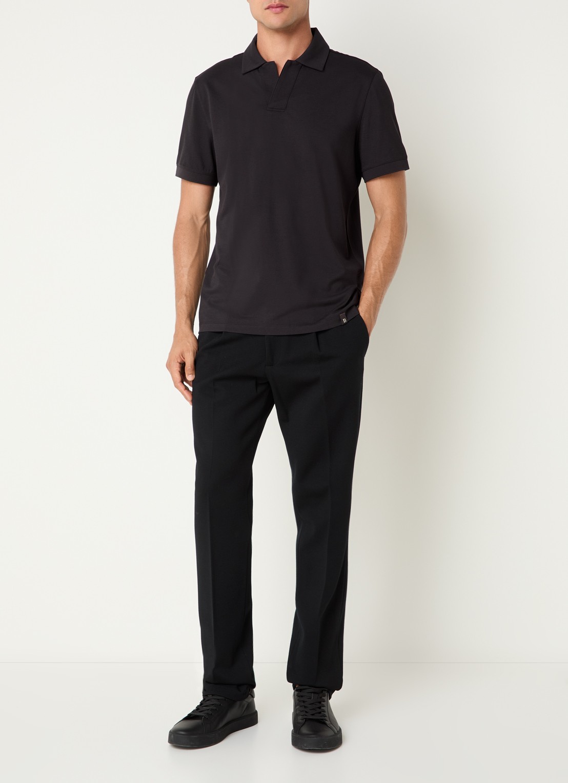 Boggi Milano Regular fit polo met stretch - voorkant 4 zwart