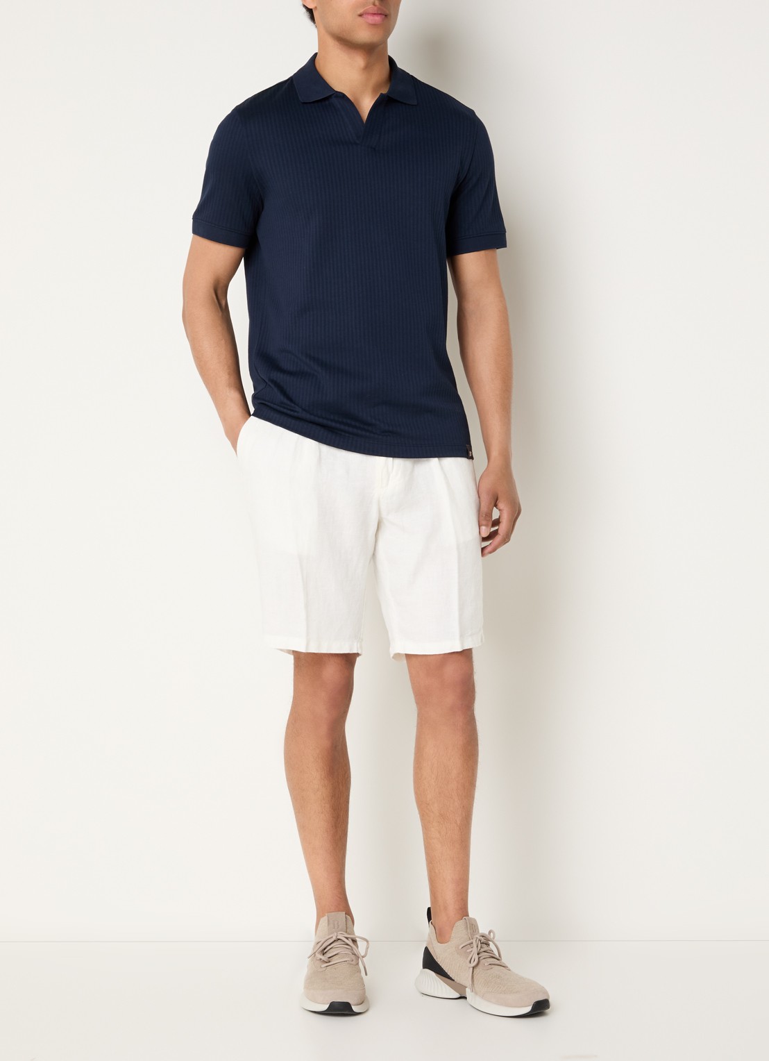 Boggi Milano Regular fit polo met structuur - voorkant 3 donkerblauw