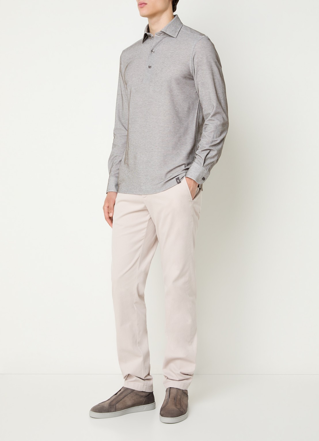 Boggi Milano Regular fit polo van piqué katoen - voorkant 4 taupe