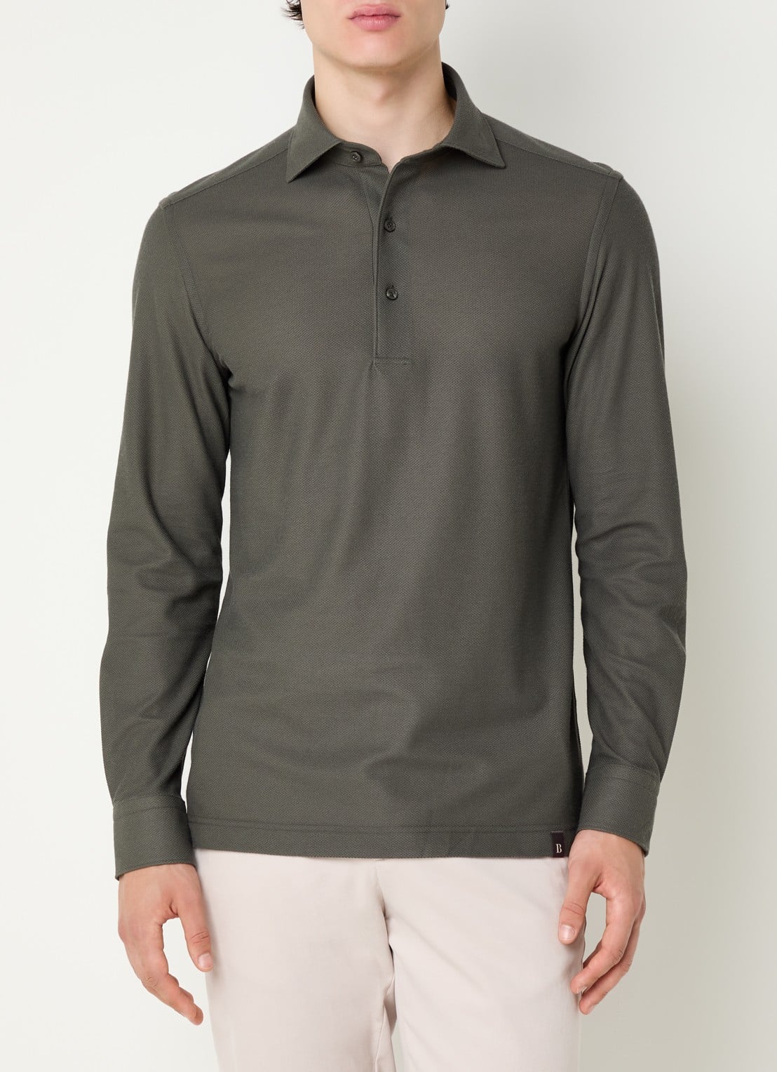 Boggi Milano Regular fit polo van piqué katoen - detail legergroen