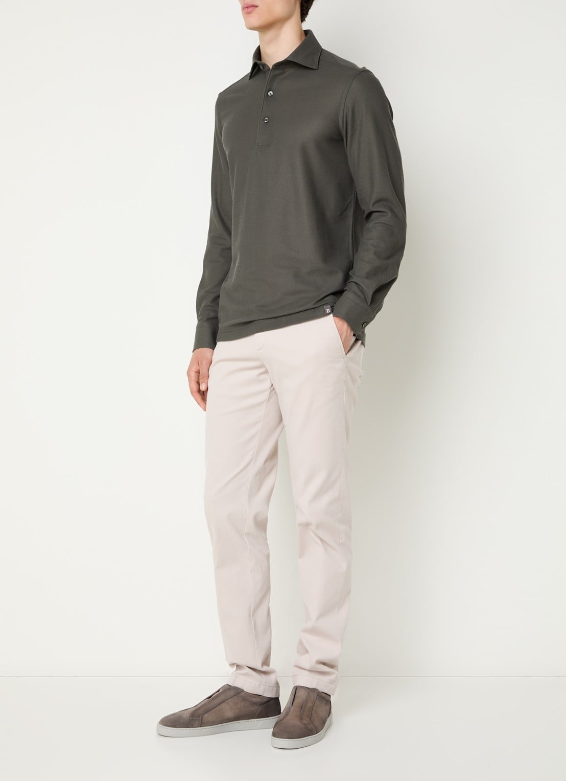 Boggi Milano Regular fit polo van piqué katoen - voorkant 3 legergroen