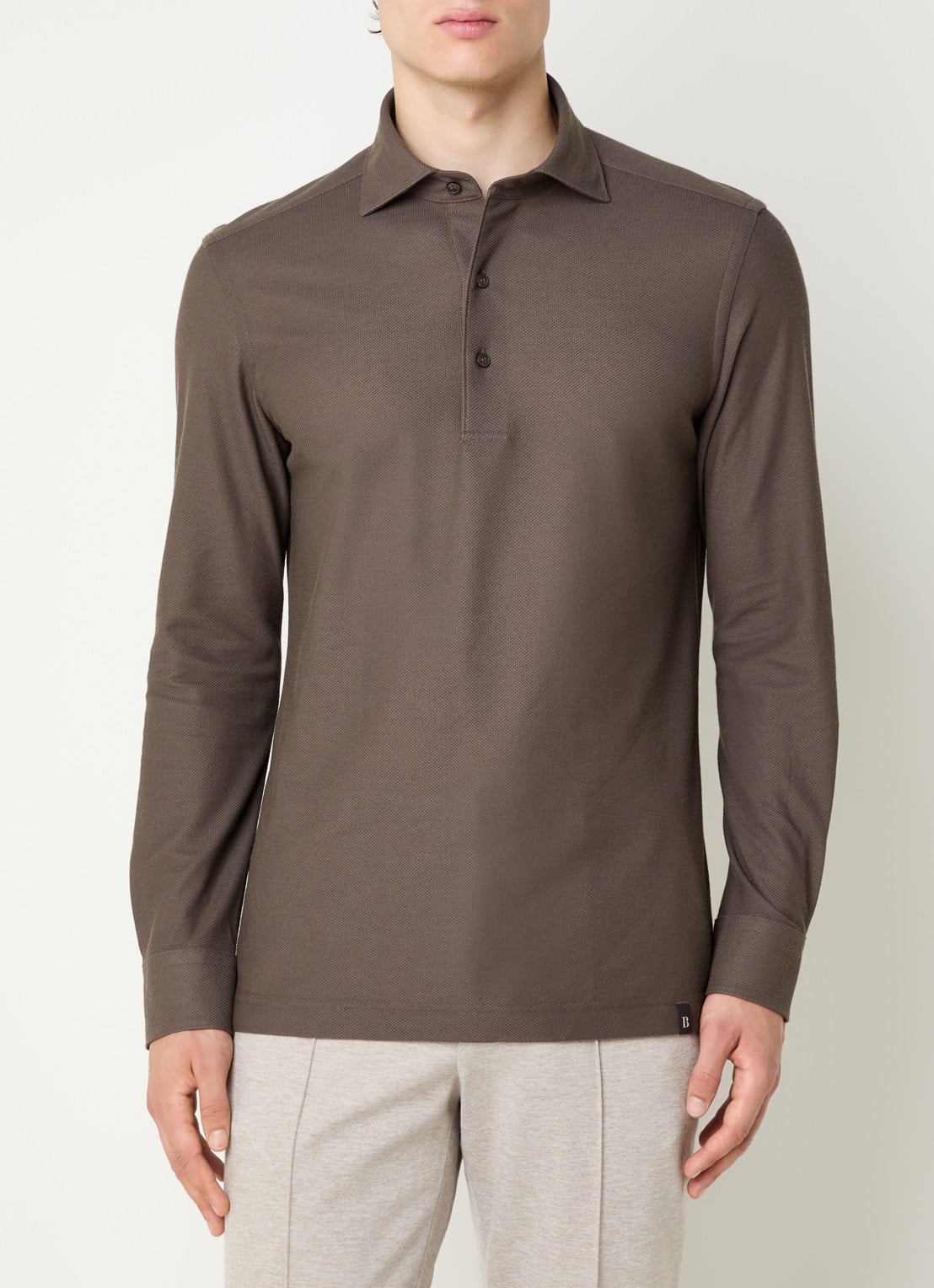 Boggi Milano Regular fit polo van piqué katoen - detail donkerbruin