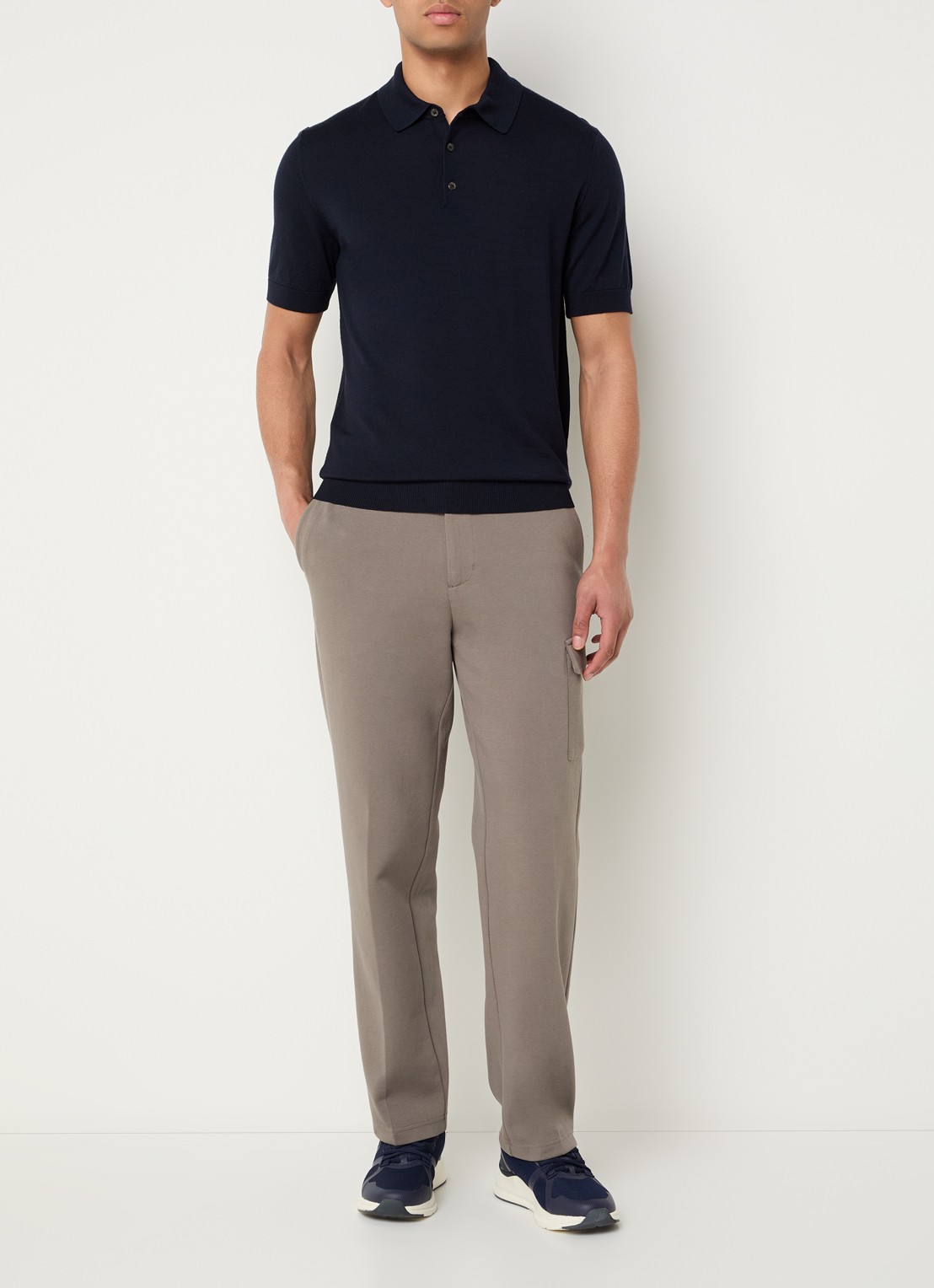 Boggi Milano Regular fit polo van wol met stretch - voorkant 3 donkerblauw
