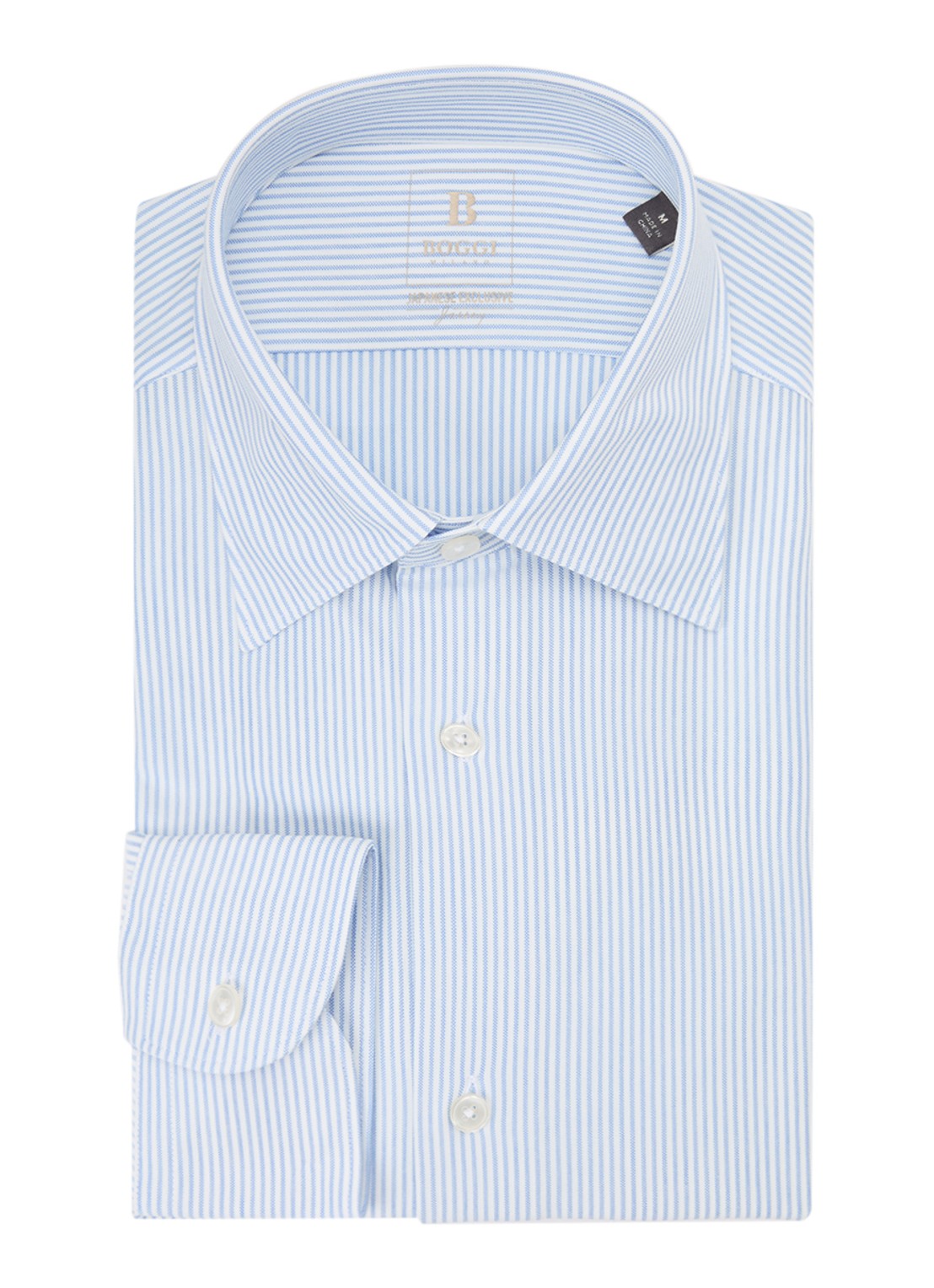 Boggi Milano Regular fit strijkvrij overhemd met kent kraag en streepprint - voorkant 3 lichtblauw