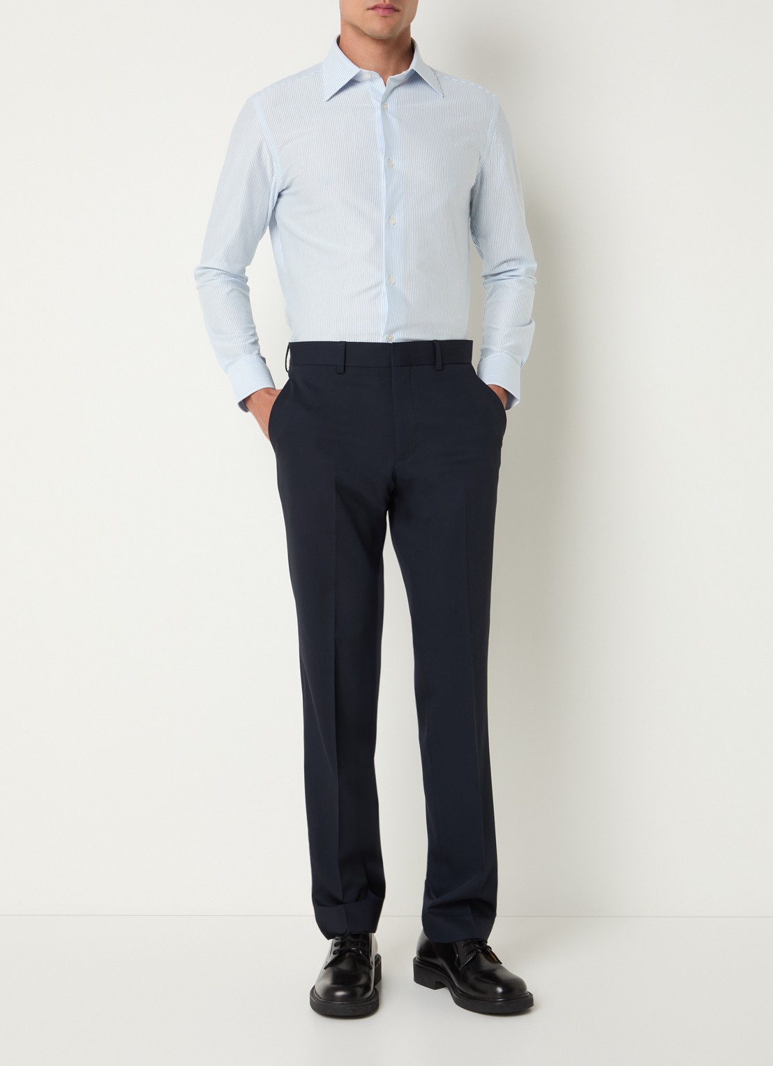Boggi Milano Regular fit strijkvrij overhemd met kent kraag en streepprint - voorkant 4 lichtblauw