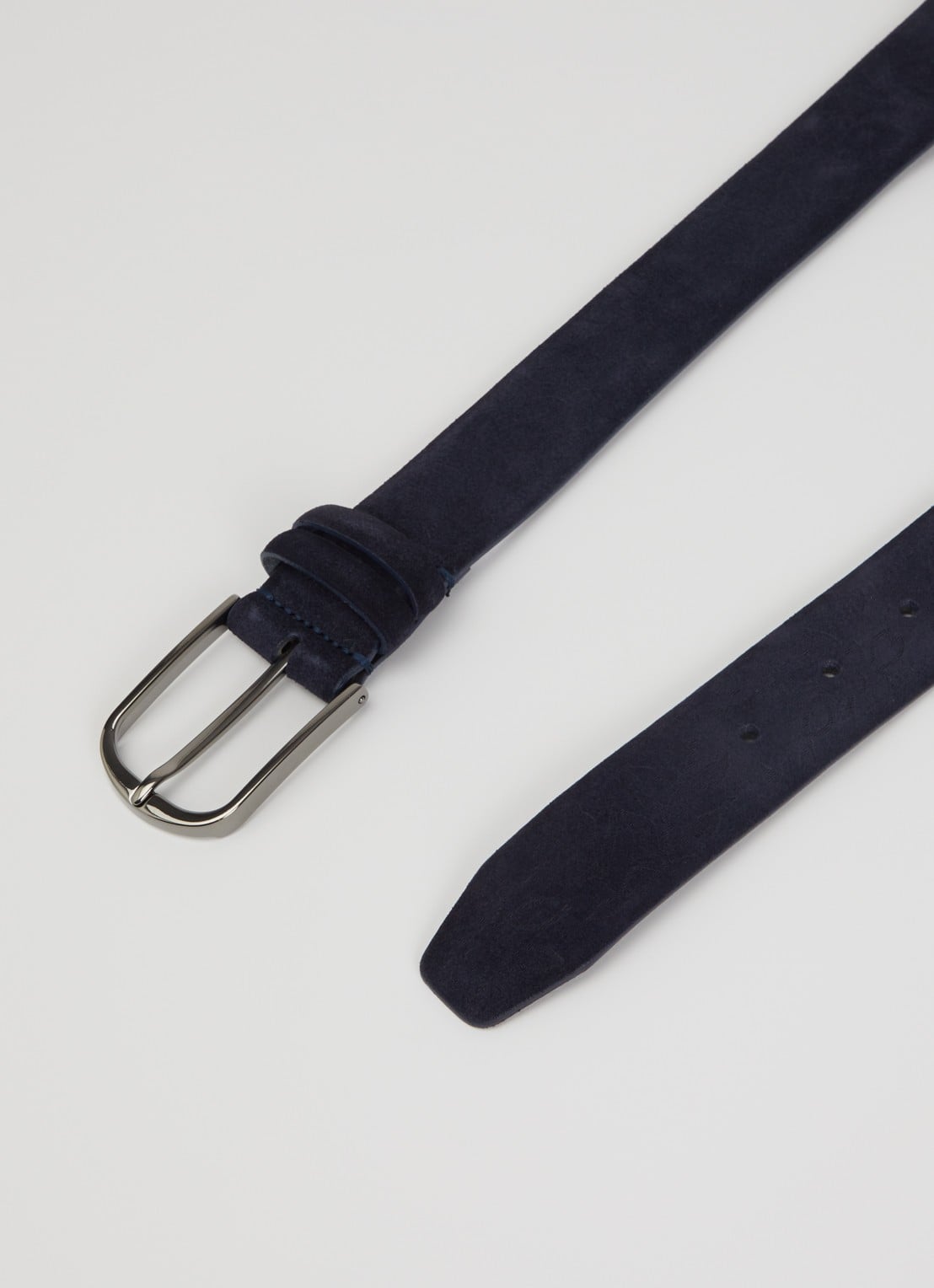 Boggi Milano Riem van suède met bloemenprint - detail donkerblauw