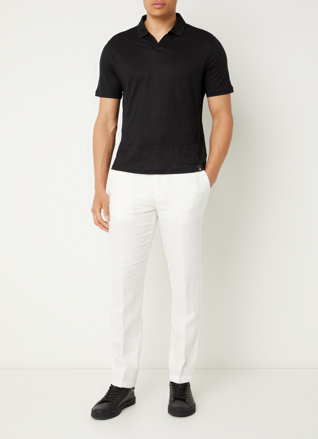 Boggi Milano Slim fit chino van linnen met steekzakken - voorkant 5 gebroken wit