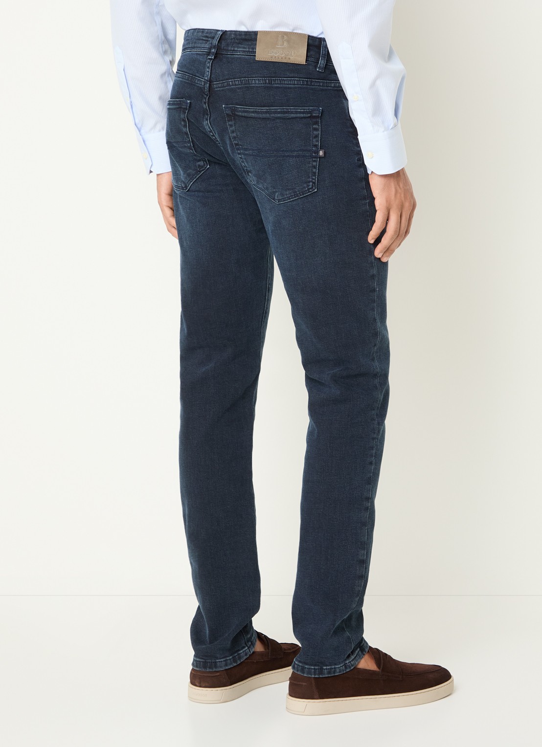Boggi Milano Slim fit jeans met donkere wassing - achterkant 5 indigo