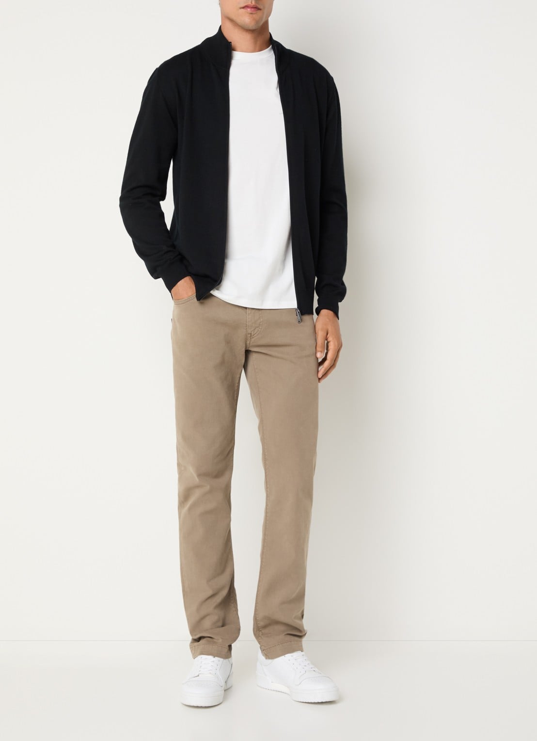Boggi Milano Slim fit jeans met gekleurde wassing - voorkant 5 donkerbeige