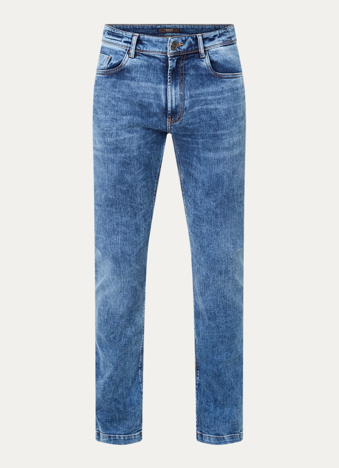 Boggi Milano Slim fit jeans met medium wassing - voorkant indigo