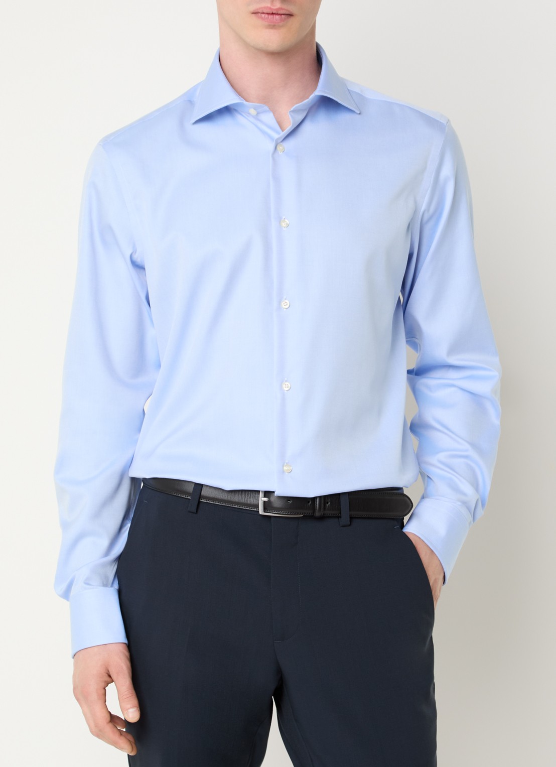 Boggi Milano Slim fit overhemd met cut away kraag - detail 2 lichtblauw
