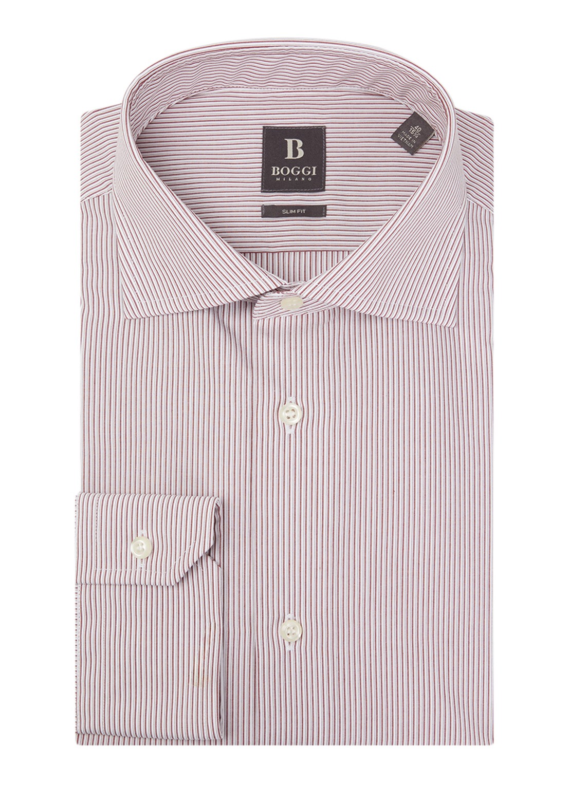 Boggi Milano Slim fit overhemd met cut away kraag - voorkant bordeauxrood
