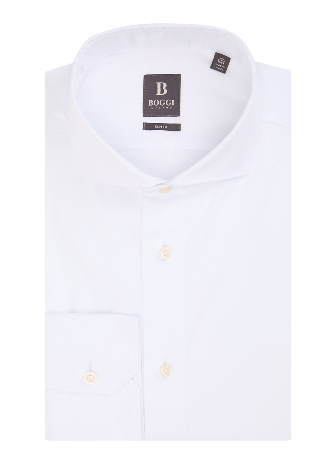 Boggi Milano Slim fit overhemd met cut away kraag - voorkant 4 wit