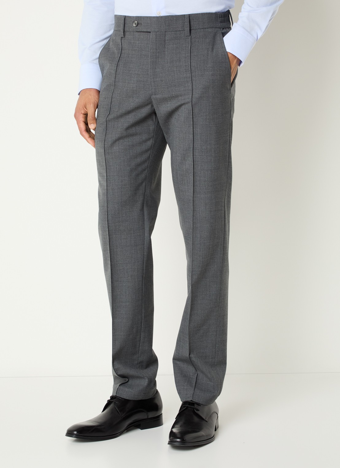 Boggi Milano Slim fit pantalon in wolblend met steekzakken - detail 4 donkergrijs