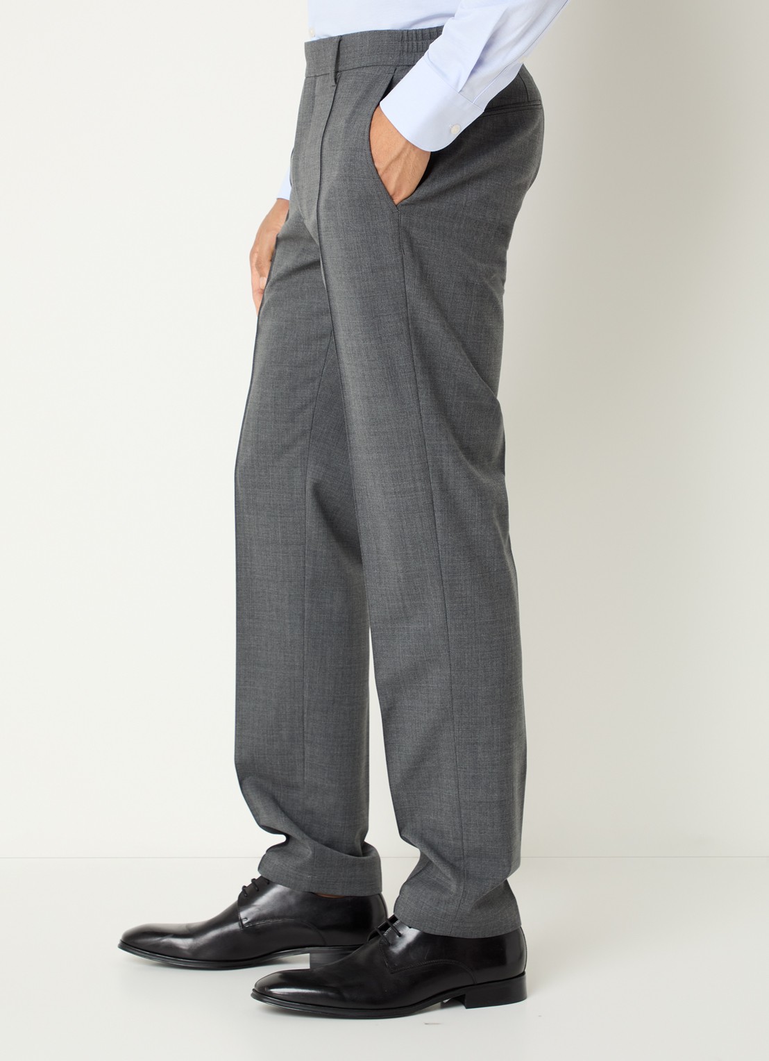 Boggi Milano Slim fit pantalon in wolblend met steekzakken - detail 5 donkergrijs