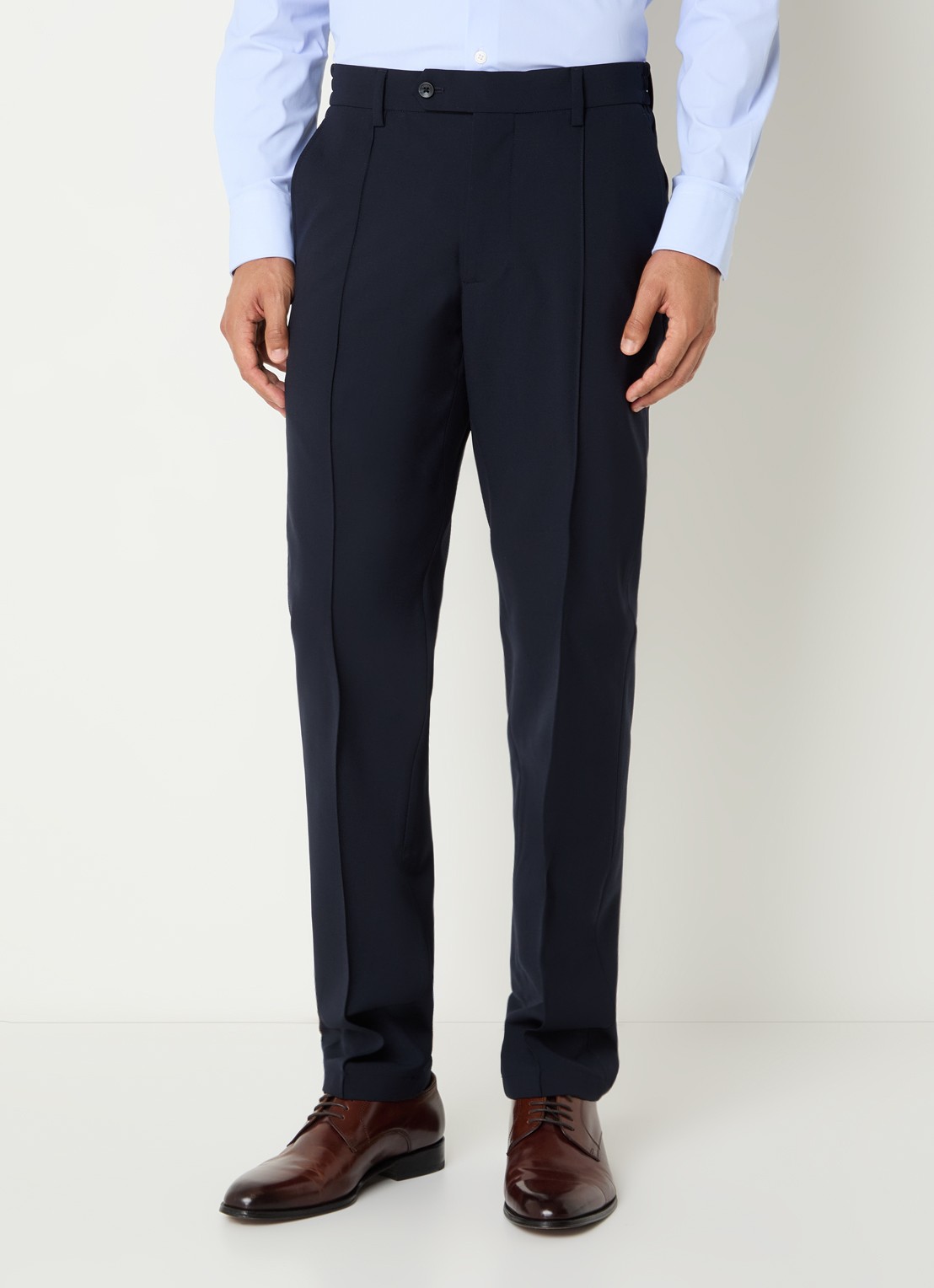 Boggi Milano Slim fit pantalon in wolblend met steekzakken - detail 4 donkerblauw