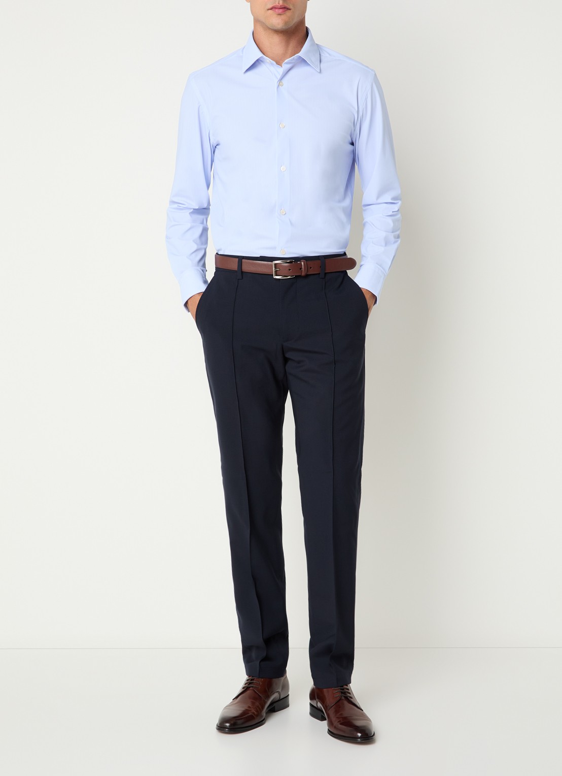 Boggi Milano Slim fit pantalon in wolblend met steekzakken - voorkant 3 donkerblauw