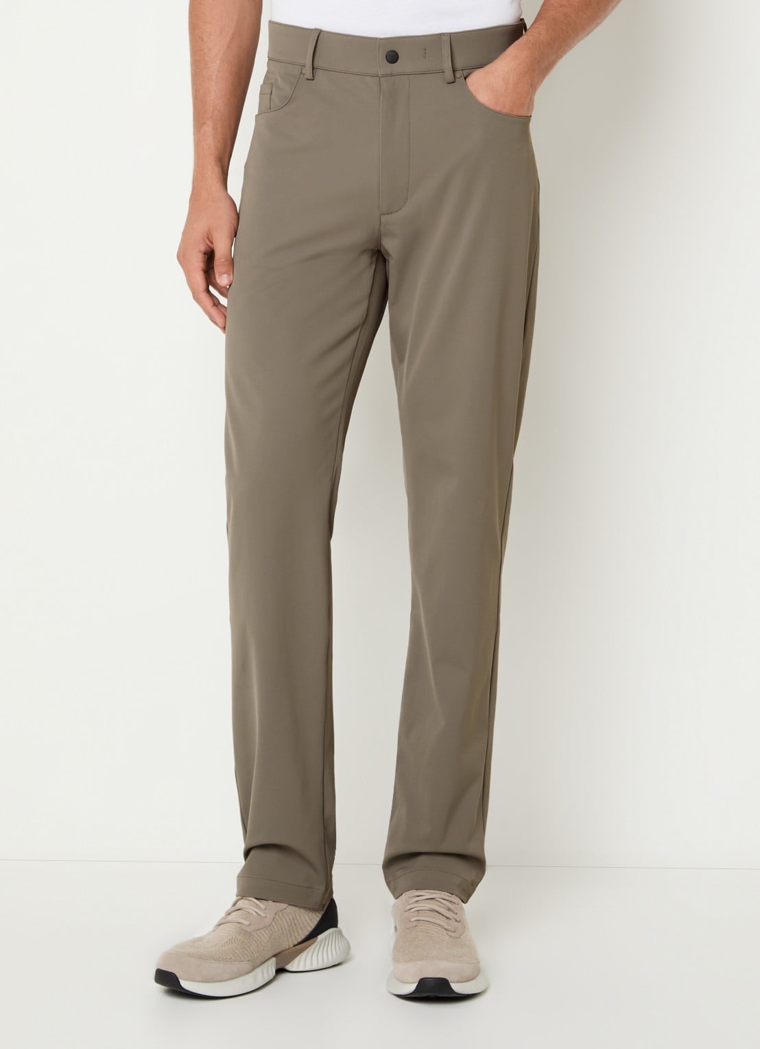Boggi Milano Slim fit pantalon met steekzakken - detail donkerbeige