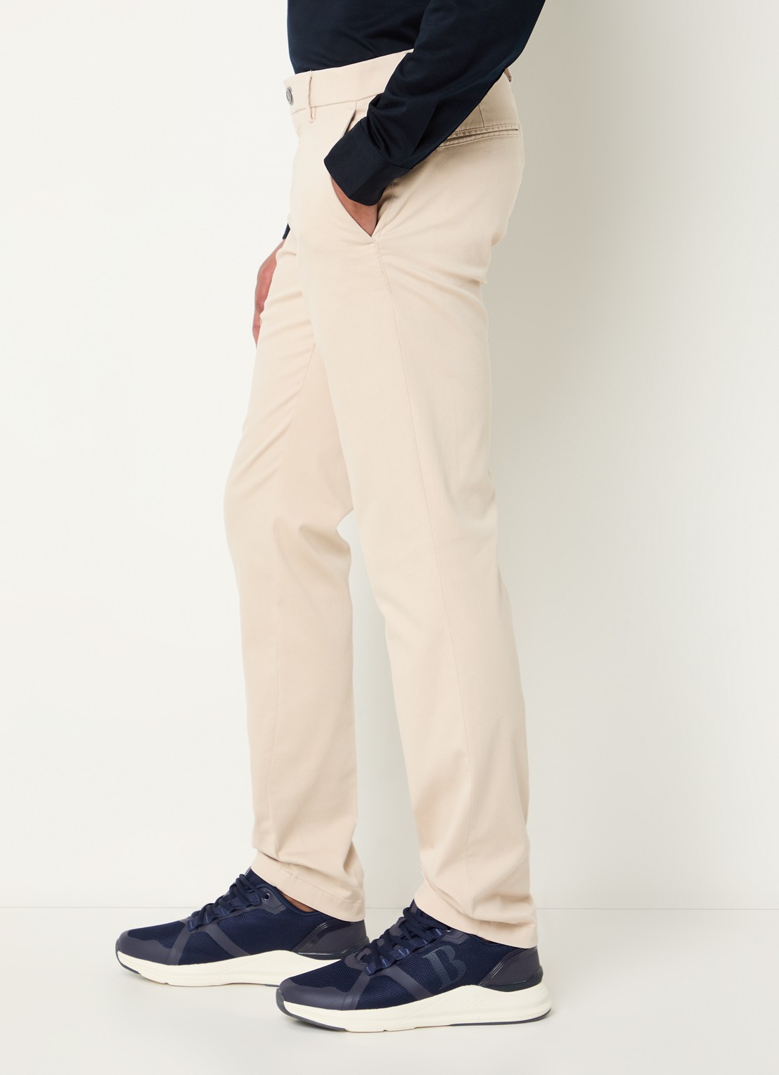 Boggi Milano Slim fit pantalon met steekzakken - detail 5 creme