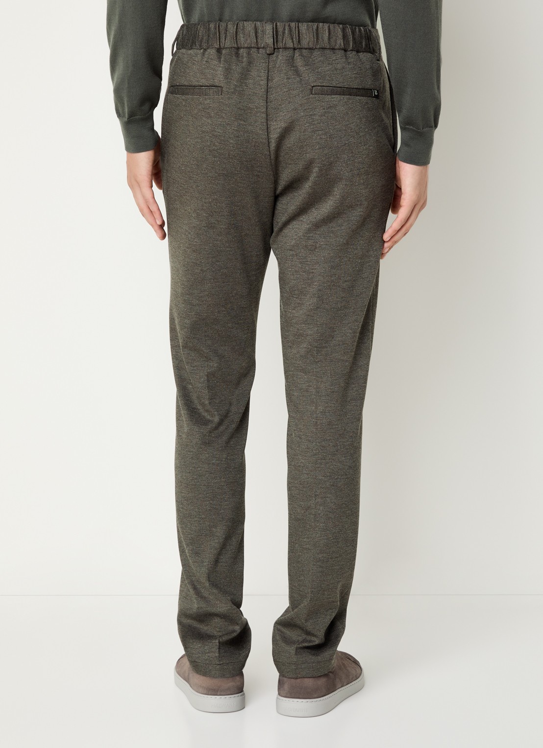 Boggi Milano Slim fit pantalon van jersey met gemêleerd dessin - achterkant 5 bruin