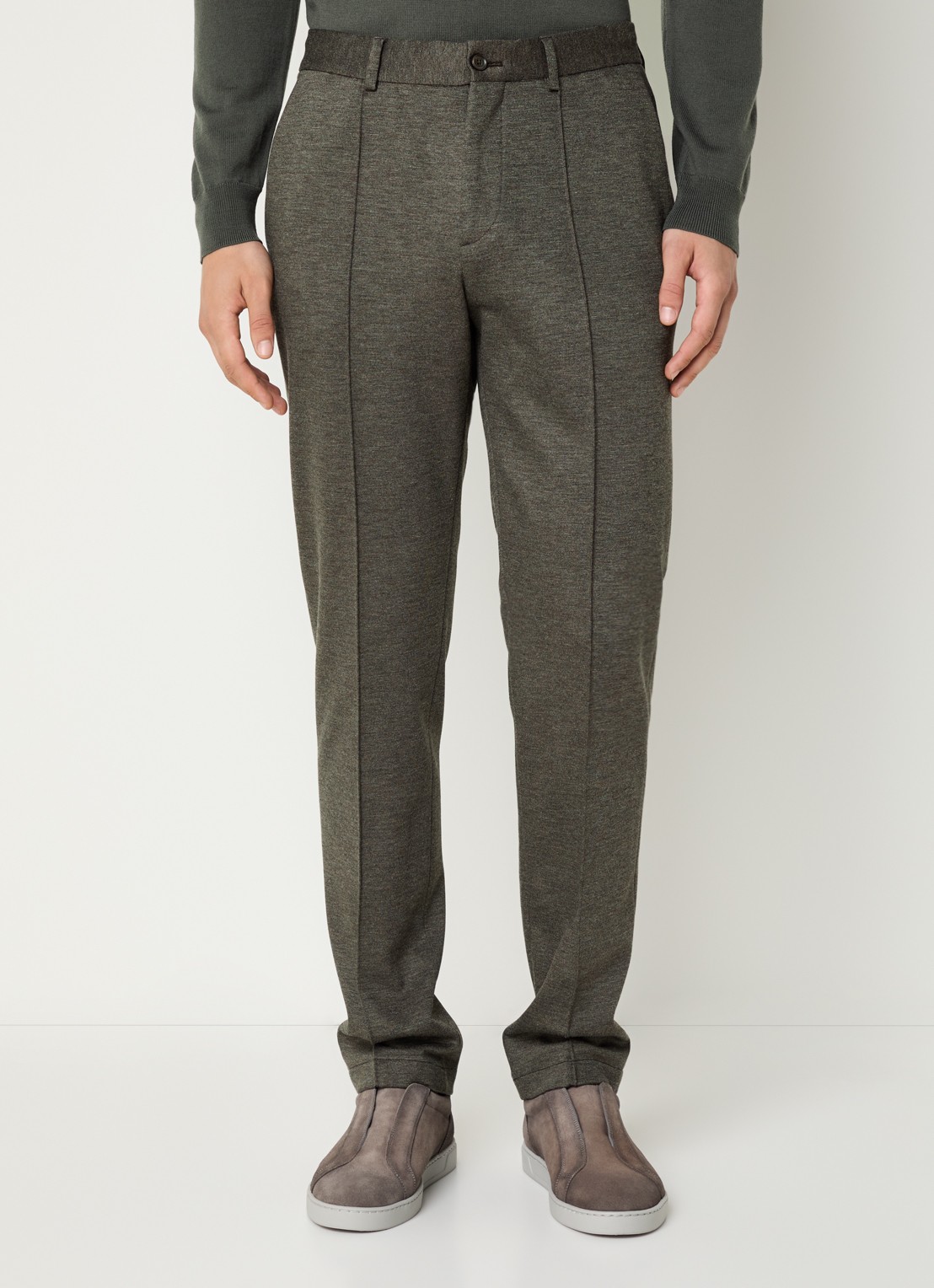 Boggi Milano Slim fit pantalon van jersey met gemêleerd dessin - detail bruin