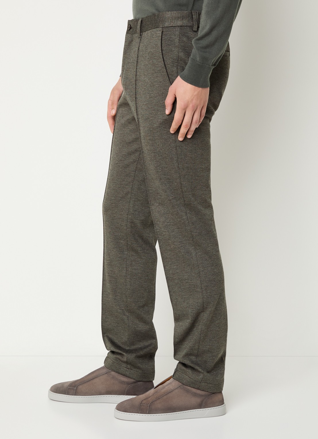 Boggi Milano Slim fit pantalon van jersey met gemêleerd dessin - detail 2 bruin