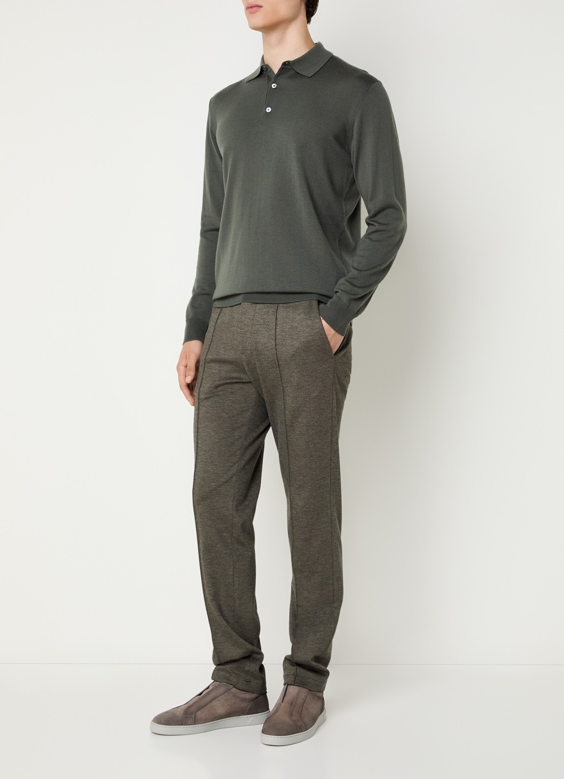 Boggi Milano Slim fit pantalon van jersey met gemêleerd dessin - voorkant 4 bruin