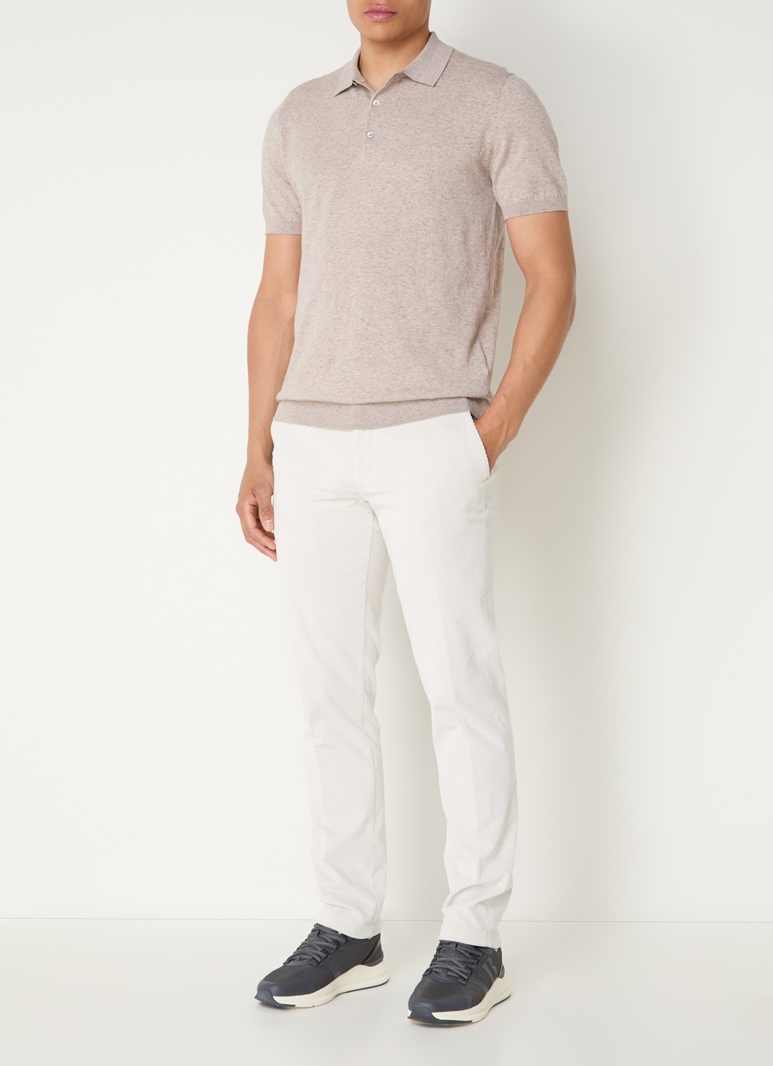 Boggi Milano Slim fit polo in linnenblend - voorkant 3 beige