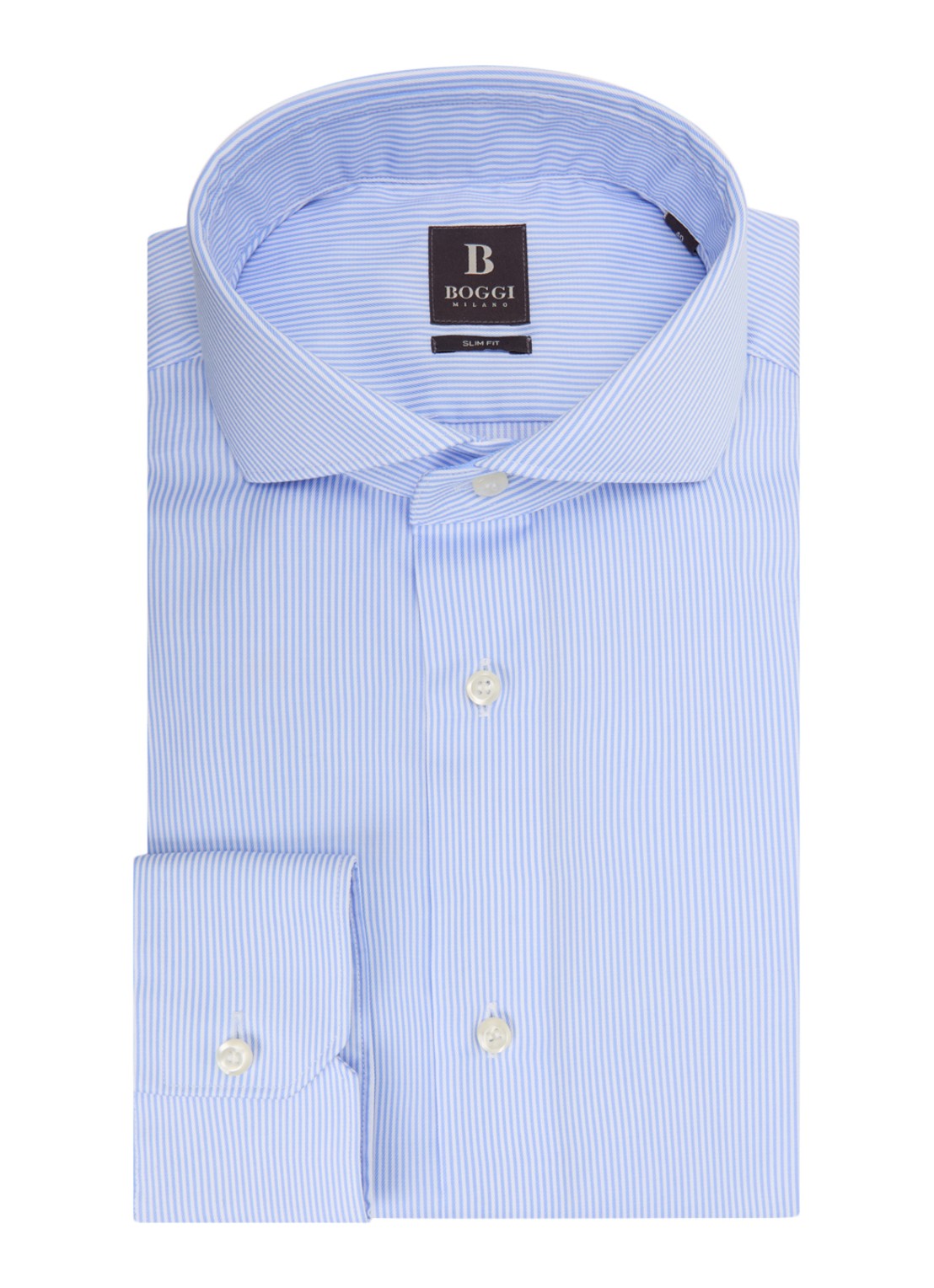 Boggi Milano Slim fit strijkvrij overhemd met streepprint - voorkant 4 lichtblauw