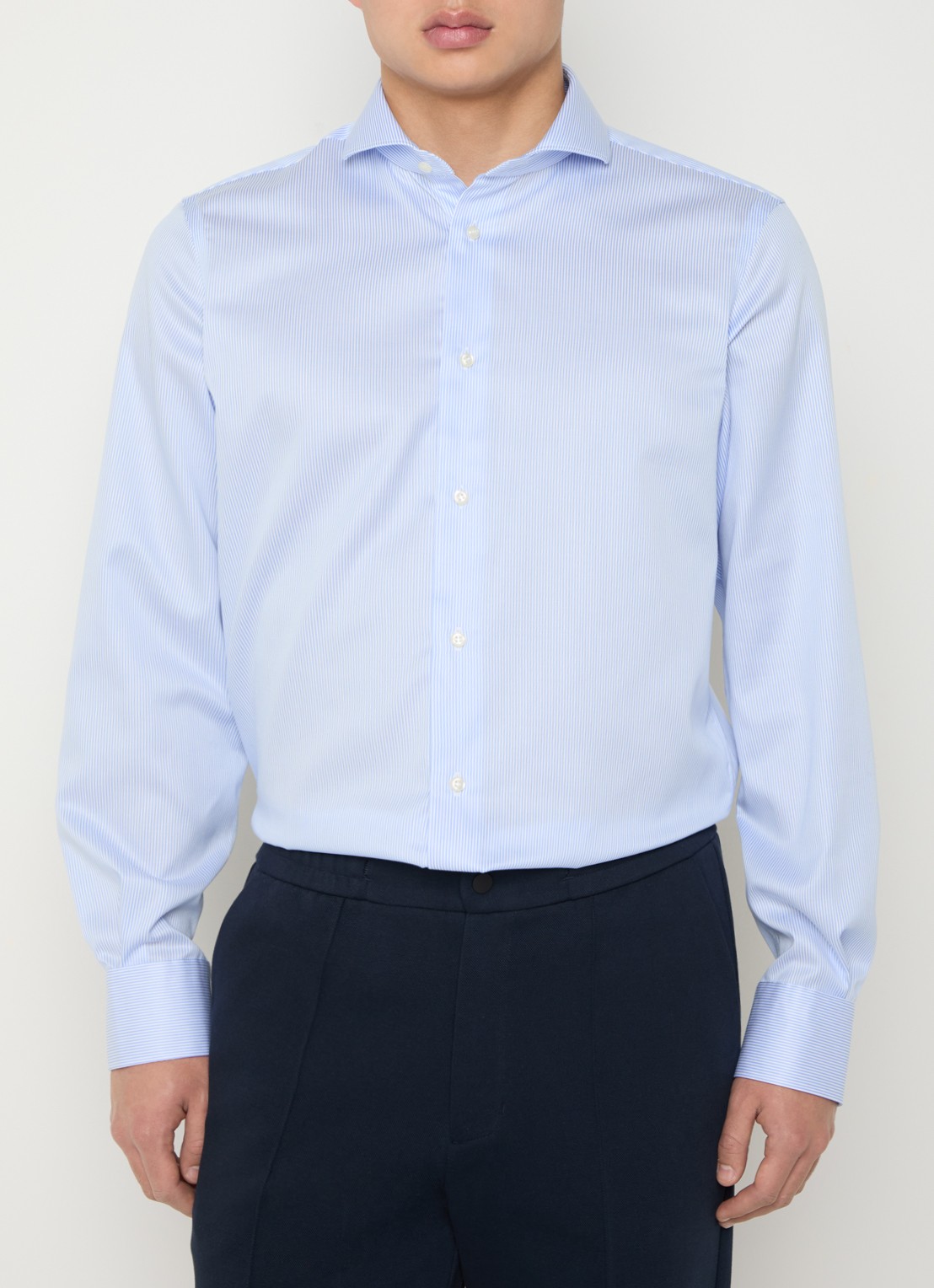 Boggi Milano Slim fit strijkvrij overhemd met streepprint - detail 2 lichtblauw