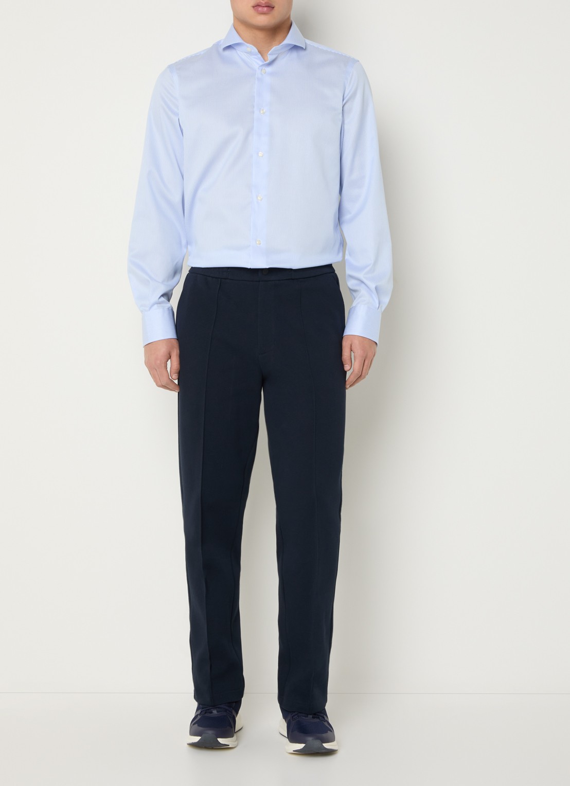 Boggi Milano Slim fit strijkvrij overhemd met streepprint - voorkant 5 lichtblauw