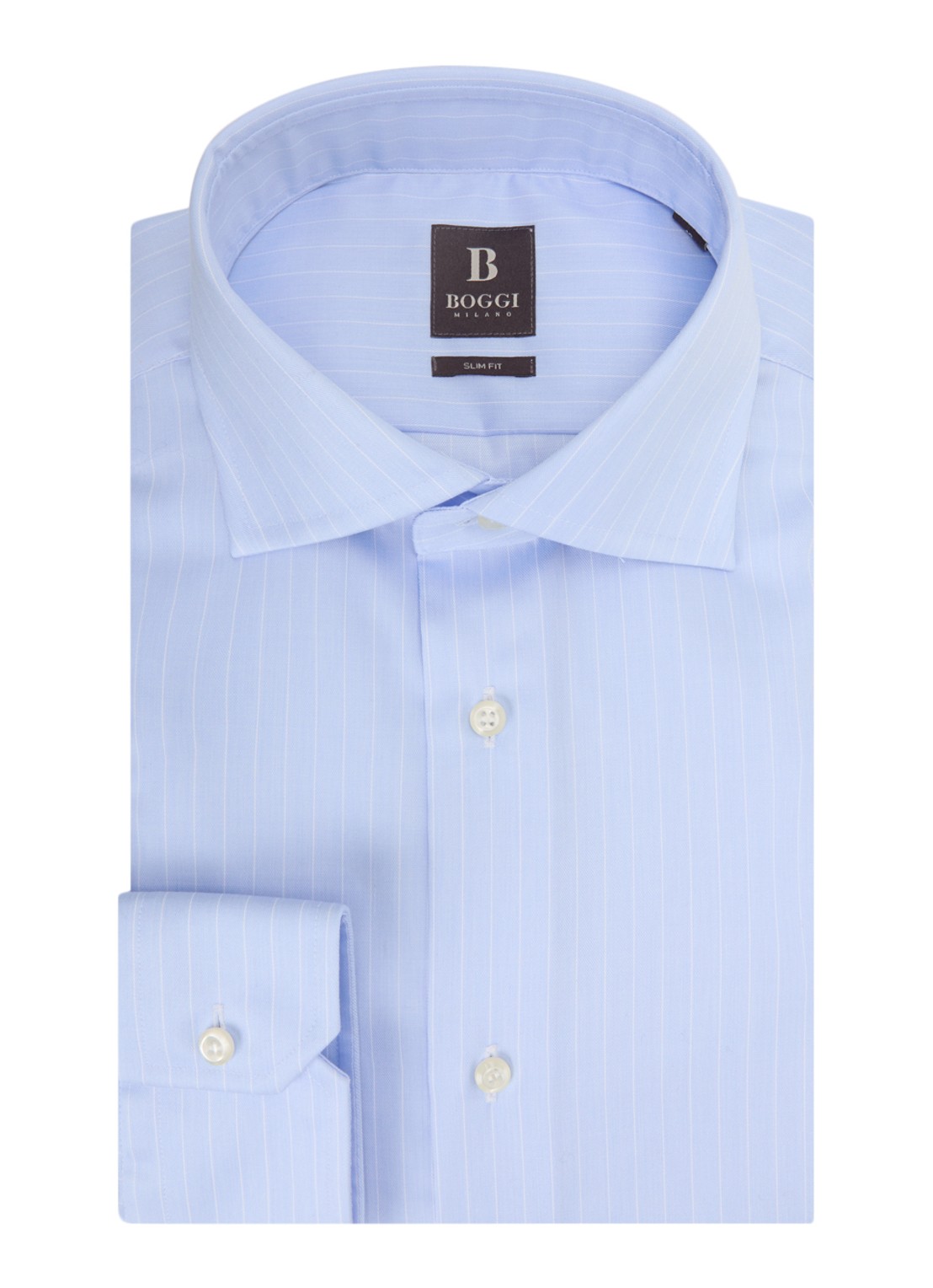 Boggi Milano Slim fit strijkvrij overhemd met streepprint - voorkant lichtblauw