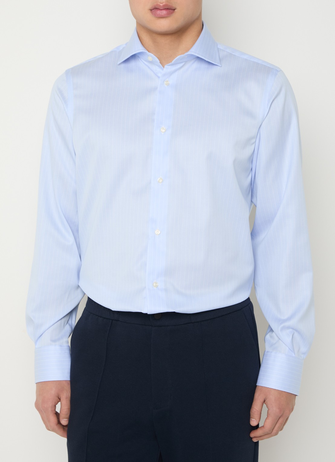 Boggi Milano Slim fit strijkvrij overhemd met streepprint - detail 4 lichtblauw