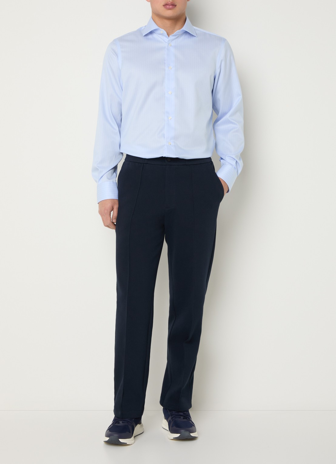 Boggi Milano Slim fit strijkvrij overhemd met streepprint - voorkant 2 lichtblauw