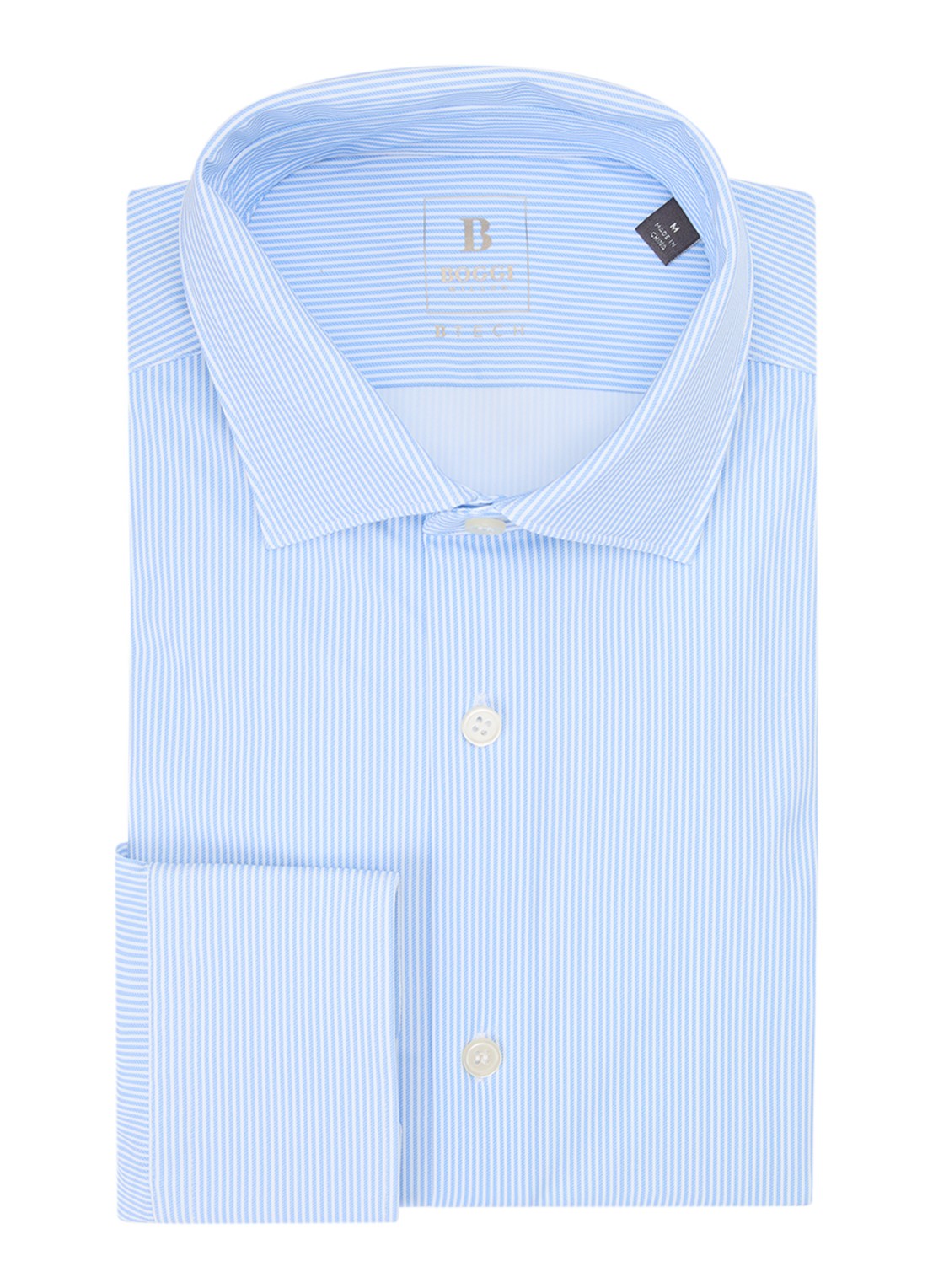 Boggi Milano Slim fit strijkvrij overhemd met wide spread kraag en streepdessin - voorkant lichtblauw